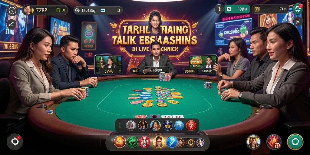 Screenshot gameplay Live Casino 77RP yang menampilkan dealer profesional dan suasana kasino.