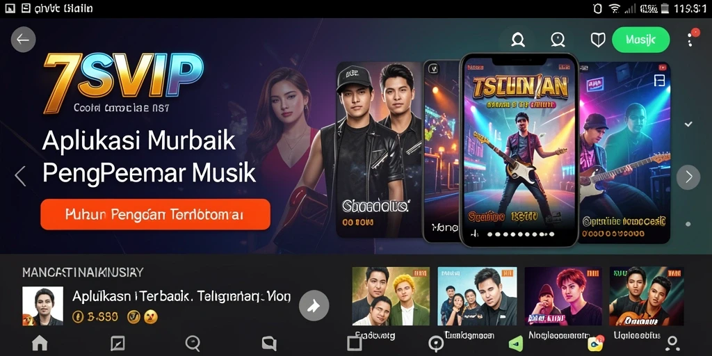 Tampilan gameplay 7SVIP yang menampilkan koleksi lagu dan playlist.