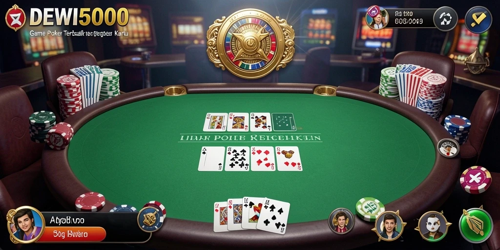 Tampilan gameplay DEWI5000 dengan suasana poker yang memikat.