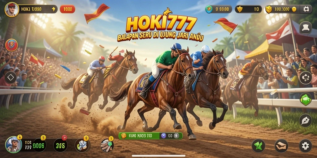 Tangkapan layar HOKI777 menampilkan balapan penuh adrenalin dengan mobil-mobil cepat.