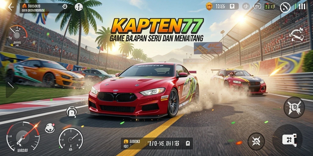 Screenshot gameplay KAPTEN77 saat balapan yang mendebarkan.