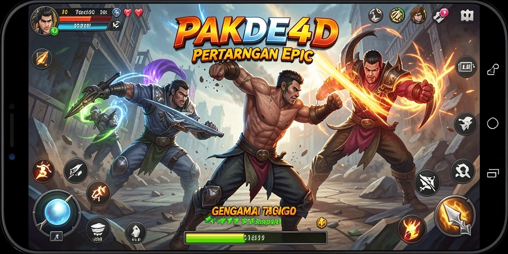 Gameplay PAKDE4D yang penuh aksi dan karakter beragam di arena pertarungan.