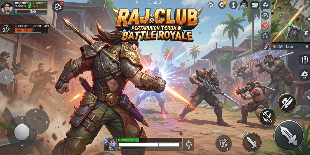 Screenshot gameplay RAJACLUB menampilkan aksi seru Battle Royale yang mendebarkan.