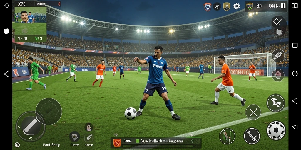 Screenshot utama X78 menunjukkan aksi mendebarkan dalam permainan sepak bola.